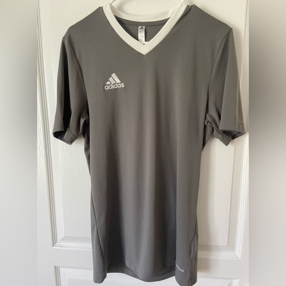 Adidas Gray V-Neck Jersey with Short Sleeves